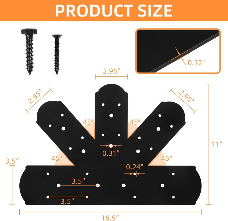 ZOBGOWE 2PCS Gable Plate, 16.5"x11" Gable Bracket Pergola Truss Roof Plate Heavy Duty Carbon Steel Mending Plate for Repairing Fixing Connecting Wood Beam - Image 3